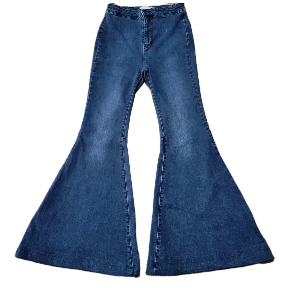 Free People Just Flare Wide-Leg High-Rise Blue Jeans Women's 27 Inseam 30